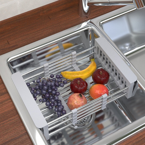 Escurridor Enrollable Trastes De Acero Inoxidable Plegable Color Gris