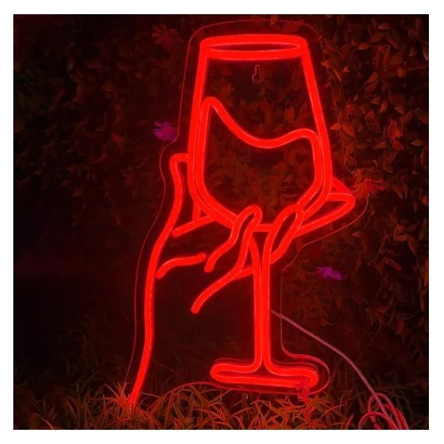 Letrero Led Neon Copa De Vino Trago Bar 26*17cm Luminoso