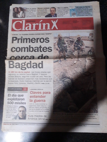 Clipping Diario Clarín 23 3 2003 Guerra Irak Bush Saddam