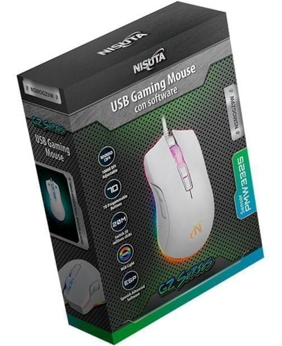 Imagen 5 de 8 de Mouse Gamer Nisuta Nsmogz9w Blanco Led Rgb 10k Dpi Pixart 7d