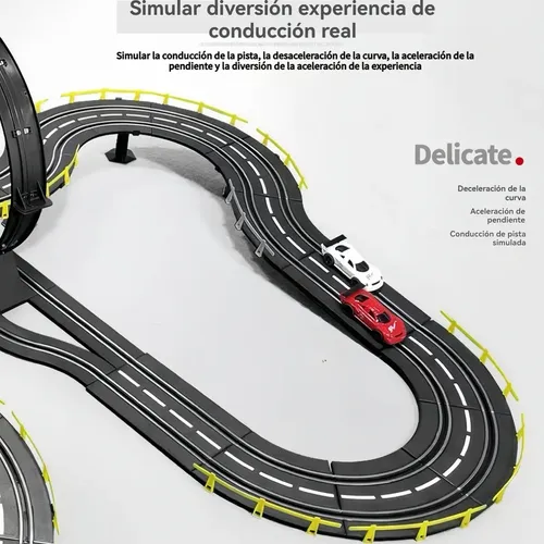 Pista De Coches Eléctricos Con Ranura Doble – 23 Pies De Circuito Y Coches 1:64 Para Niños De 6 A 12 Años