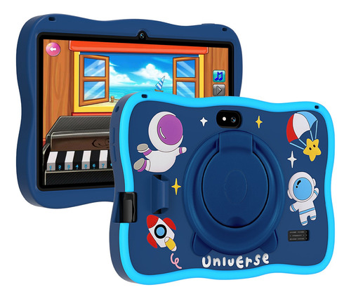 Tableta Para Niños Hancdon A15 7 Pulgadas, Pantalla Hd 6gb 128gb Android 12 Wifi 3800mah 5mp+13mp Con Funda Y Stylus Tablet Azul Polvo