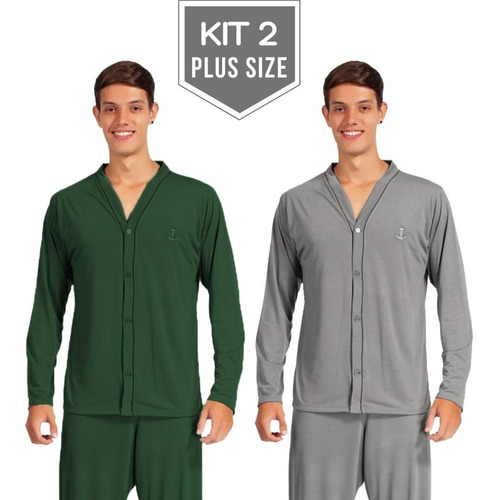 Kit 2 Pijama Longo Masculino Botão Plus Size Inverno