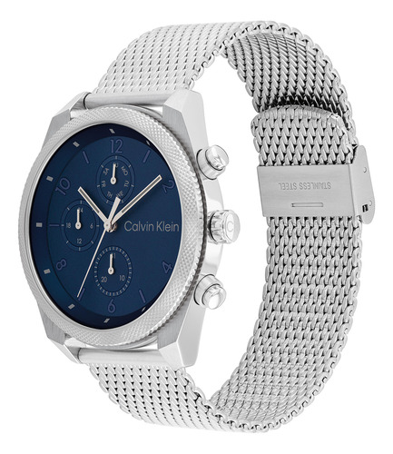 Reloj Hombre Calvin Klein 25200360 Impact Correa Plateado Bisel Azul Fondo Plateado