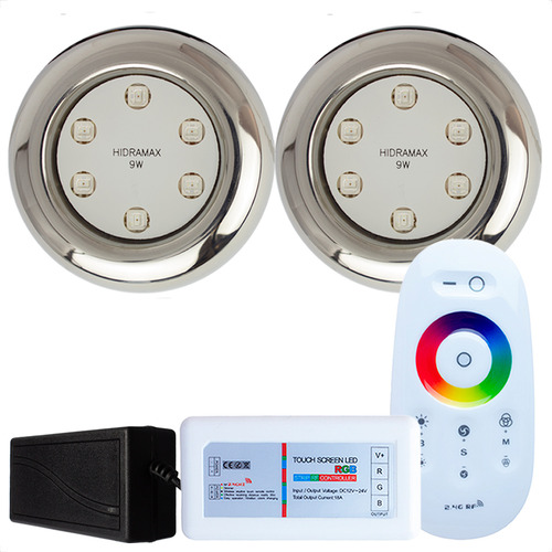 Kit 2 Leds 9w Rgb Inox S E Comando Para Iluminação Piscina