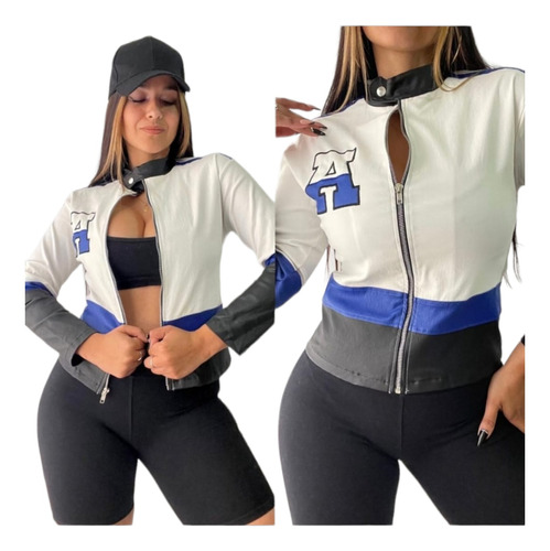 Campera Universitaria Engomada Elastizada Cierre Mujer Moda