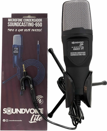 Microfone Condensador Celular Com Tripe Novo Soundcasting650