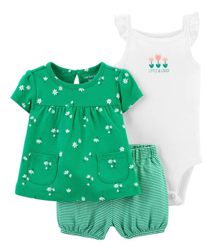 Set Trío Conjunto Remera Body Y Short Carters T 6 Meses