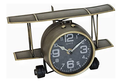 Reloj De Mesa Escritorio Metal Avión Decoración Hogar