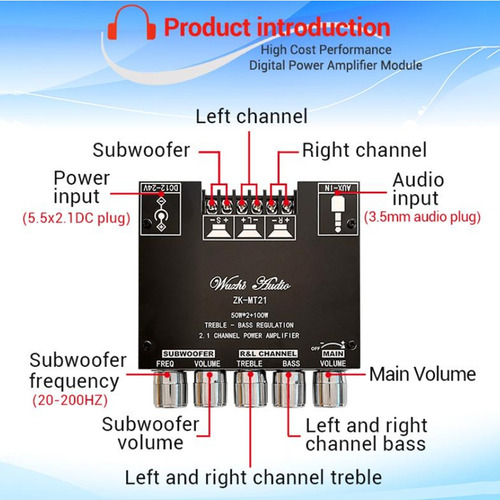 Amplificador De Potencia Digital Zk-mt21 2x50 W+100 W Con Su