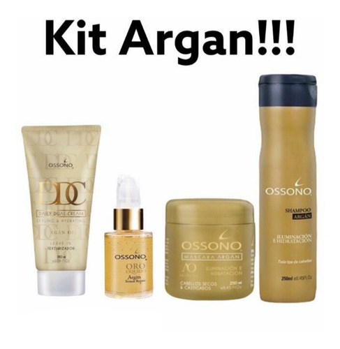 Kit Argan Ossono Shampoo,serum,mascara,crema De Peinar