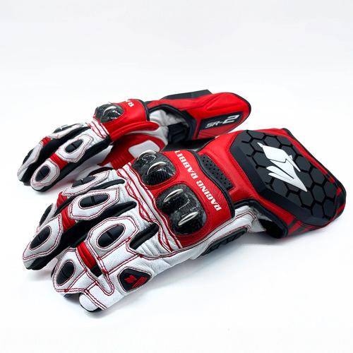 Luva Couro Motoqueiro Esportiva Racing Rabbit Sr2 Cor Vermelho Tamanho G