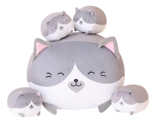 Sqeqe Peluche De Gato Gris De La Suerte, Lindo Con Amor, An.