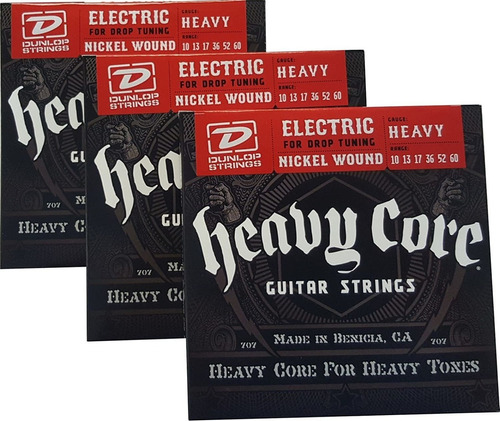 Dunlop Heavy Core Cuerdas - Pesado 10 - 60 Paquete De 3 Caja