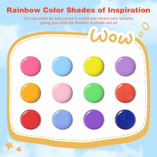 Juego De Esmaltes De Uñas Para Niños, 12 Colores Arcoíris, D