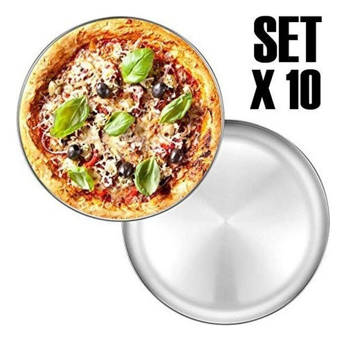 Set 10 Platos De Pizza Porta Pizza Bandeja Acero Inox 36 Cm