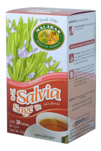 Imagen 2 de 5 de (3 Pzas) Te Salvia (30 Bolsitas) Malabar