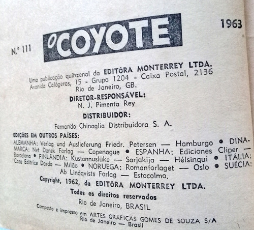 Gibi Hq - O Coyote - N111 Ano 1963+1957 Incompleta Brinde (Usado)