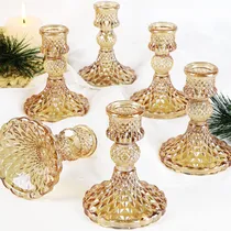 Comprar Juego De 6 Porta Velas Cónicos, Porta Velas Dorados Y Porta 