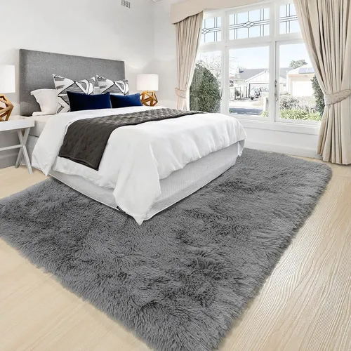 Rugtuder Alfombra Gris Para Dormitorio, Alfombra De Felpa Es
