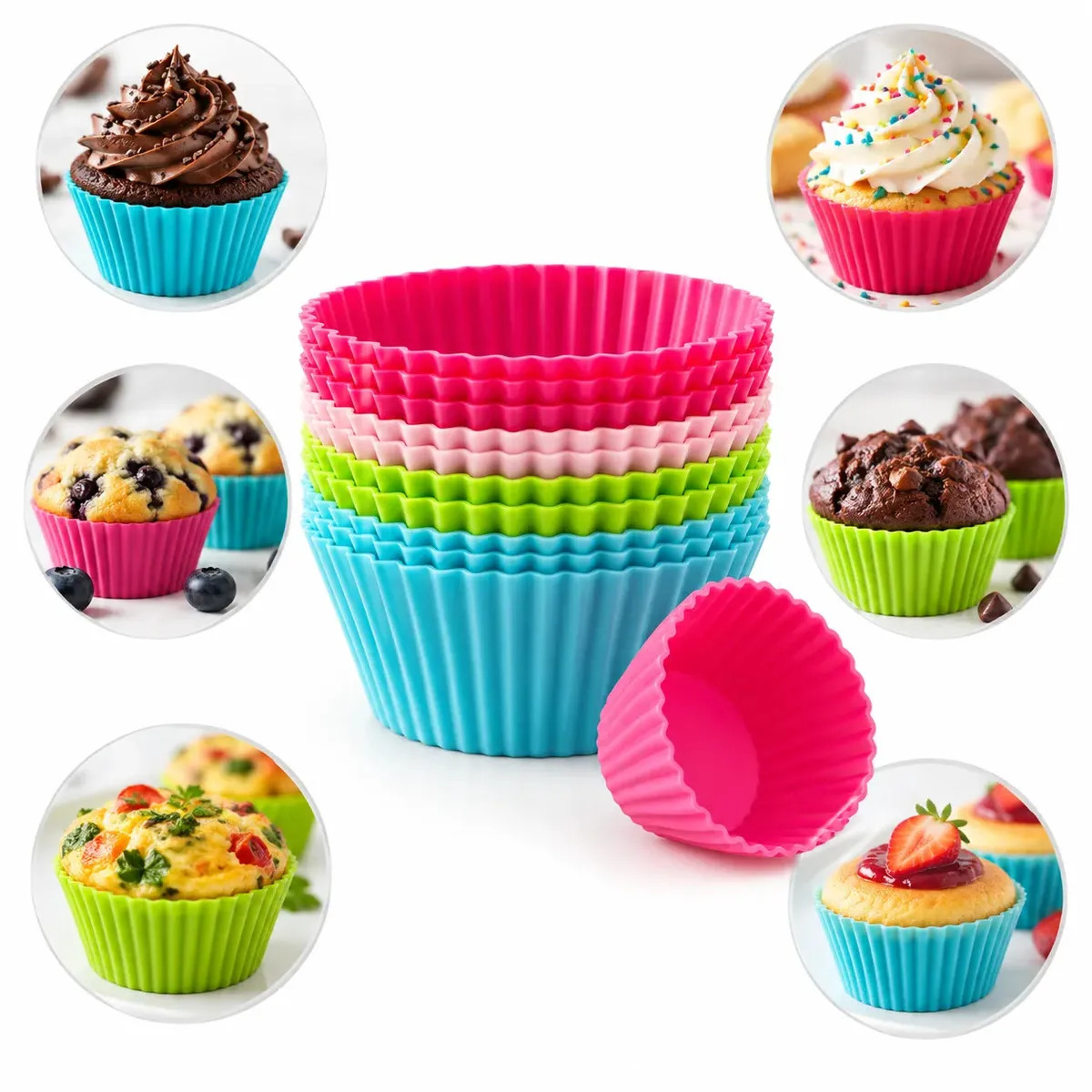 Kit 12 Forminhas de Silicone SportWag Cupcake Muffin Empada Bolo Antiaderente