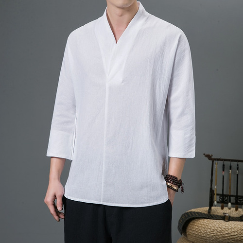 Blusa De Manga 3/4 Wear Para Hombre, Estilo Kimono Oriental