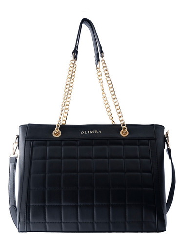 Bolsa Tote Olimba Grande Para Mujer Grande Con Cadena 52003 Negro Lisa Oro