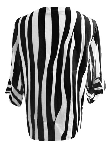 Blusa De Chifón A Rayas Con Cuello En V Y Estampado A La Mod