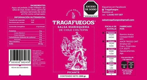 Salsa Artesanal Chiltepín Tragafuegos Picante Caja 20 Pza