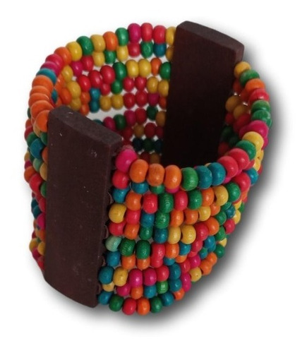 Imagem 2 de 7 de Pulseira Feminina Com Contas De Madeira Colorida Ref: 0641