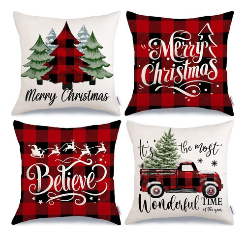 Juego De 4 Fundas De Almohada 45 X 45 Cm Navidad