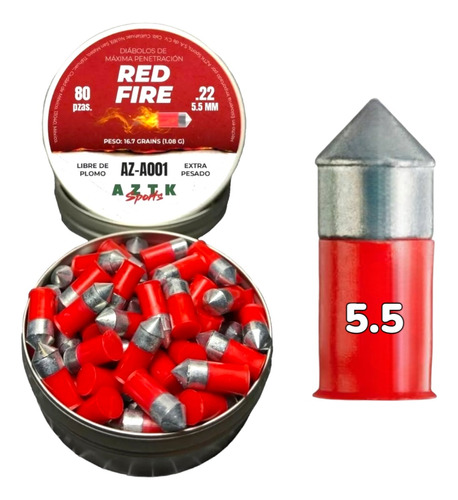 Diabolo De Acero Aztk Red Fire 5.5 / 80 Pzas / Penetrator