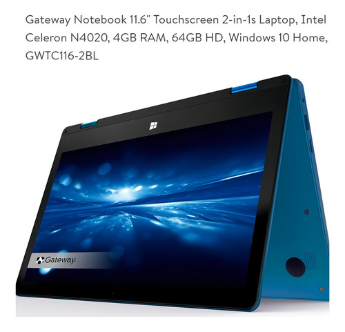 Gateway Notebook 11.6 Touch 2-in-1 N4020, 4gb, 64gb W10 Blu Color Azul - Excelente (Reacondicionado)