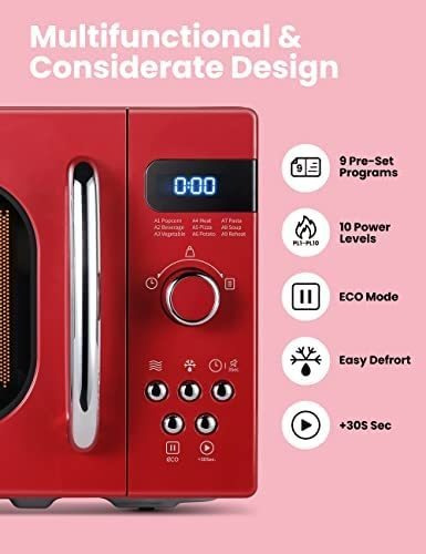 Imagen 6 de 8 de Comfee Horno De Microondas Pequeño Retro Con Tamaño Compacto