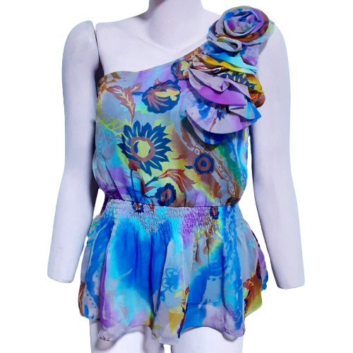 Polo Asimetrico Peplum Flores Boho Mujer Talla L Faisca