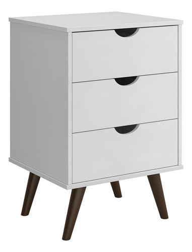 Mesa De Cabeceira 3 Gavetas Pé Palito Retrô Branco Damasco