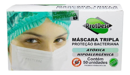 Mascara Descartável C/ Elástico - Tripla - Cx/50 - Protdesc