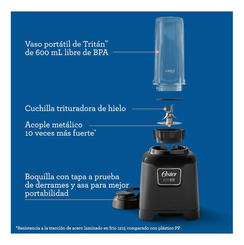 Licuadora 700 W/ 600 Ml Actifit Vaso Tritan Portatil Oster Negro