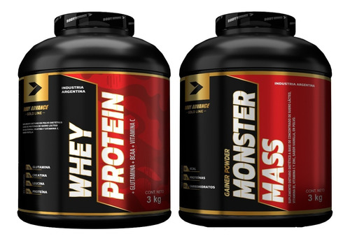 Imagen 1 de 7 de Whey Protein X 3kg + Mass Gainer X 3 Kg. Body Advance