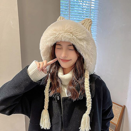 /gorro De Punto Con Orejas De Gato Lindo Para Mujer, Cálido,