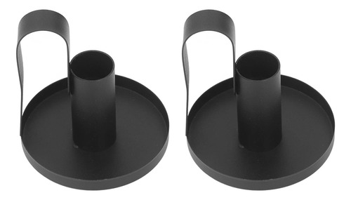 Castiçais Pretos, 2 Peças De Metal, Alça Curva