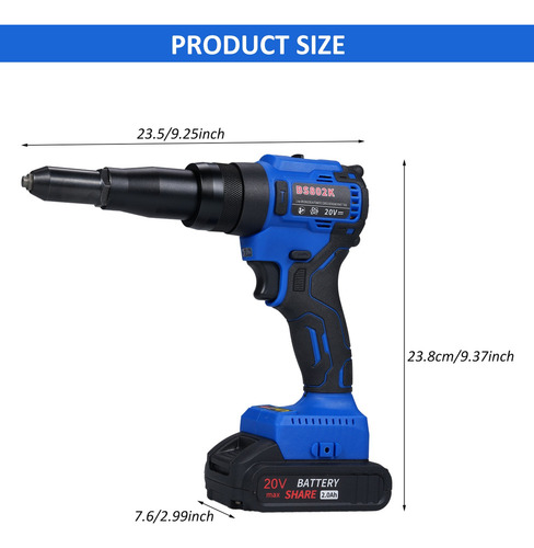 Remachadora Eléctrica Profesional De 20 V, Inalámbrica