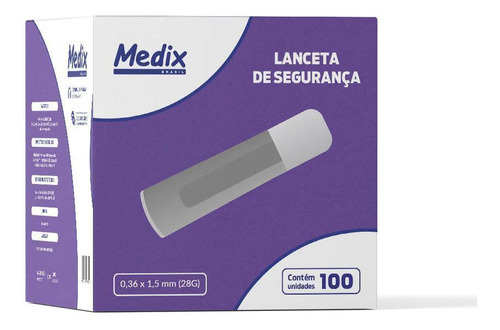 Lanceta De Segurança 28g Roxa (0,36x1,5mm) Caixa C/100