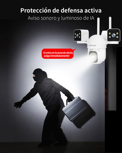 Cámara Seguridad Exterior 3 Lentes 360° Full Hd - Wifi 5mp, Visión Nocturna 10m Con 12 Ir + 14 Luces, Alerta Movimiento, Resistente Agua, Soporte Microsd 128gb Y Nube