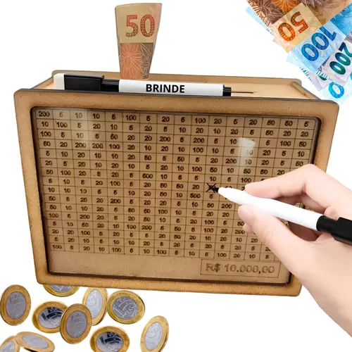 Cofre Caixa 10 Mil Cofrinho Woodbox Poupar Guardar Dinheiro Cor M...
