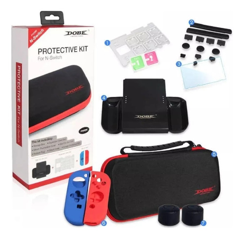 Kit 7 En 1 Nintendo Switch Bolso Lámina Grip Case Joy Con