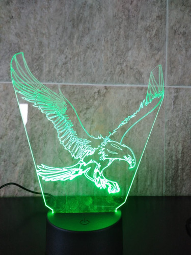 Lámpara Aguila 3d, Acrílico Grabado, Luz Led Rgb 7 Colores