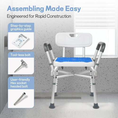 Silla De Ducha Ajustable Con Brazos Y Respaldo, Silla De Duc