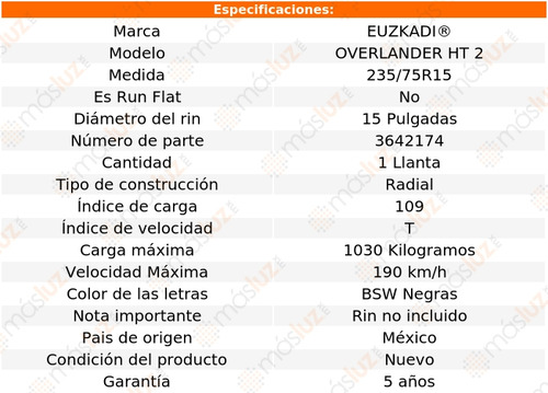 1 Llanta Overlander Ht 2 Euzkadi 235/75r15 109t