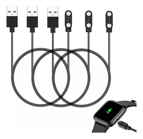 3 Pcs Cargador Para Haylou Solar LS01/LS02 Cable USB Smart Watch, Pines Succión Magnética Cargador USB Rápida